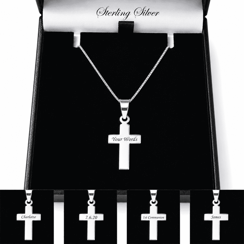 Sterling Silver Cross Necklace with Engraving | Charming Engraving