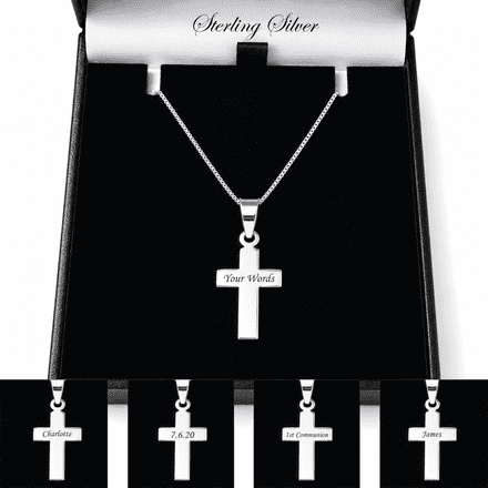 Sterling Silver Cross Necklace with Engraving