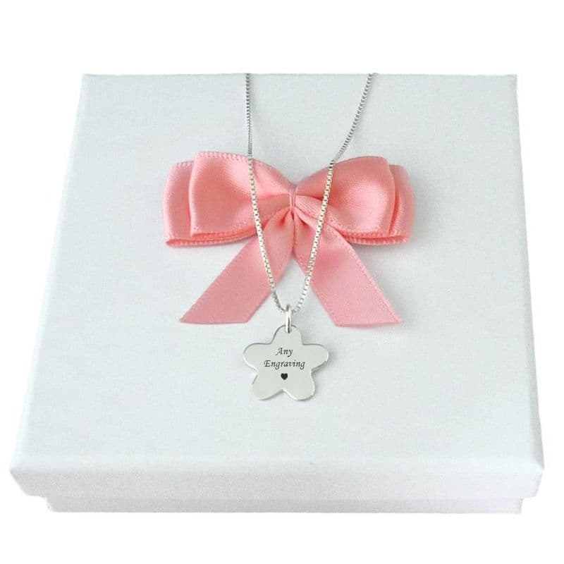 Sterling Silver Engraved Flower Necklace | Charming Engraving