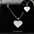 Sterling Silver Engraved Heart Pendant Necklace with Cubic Zirconia Crystals | Charming Engraving