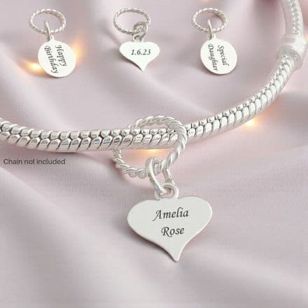 Sterling Silver European Charms, Personalised, Engraved, Heart or Oval