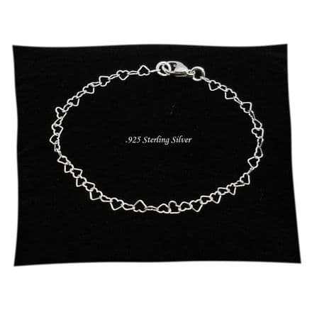 Sterling Silver Fine Hearts Charm Bracelet for Girls and Women