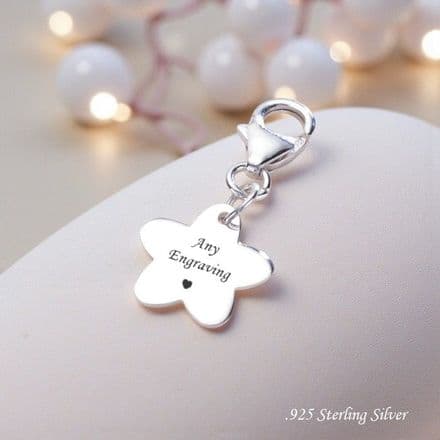 Sterling silver Flower Charm, Lobster Clasp, Any Engraving