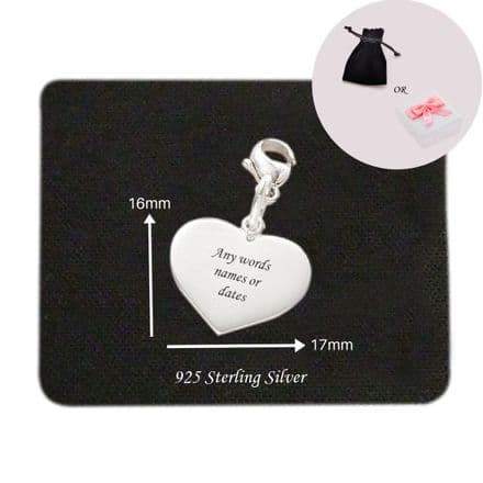 Sterling silver Heart Charm, Lobster Clasp, Any Engraving