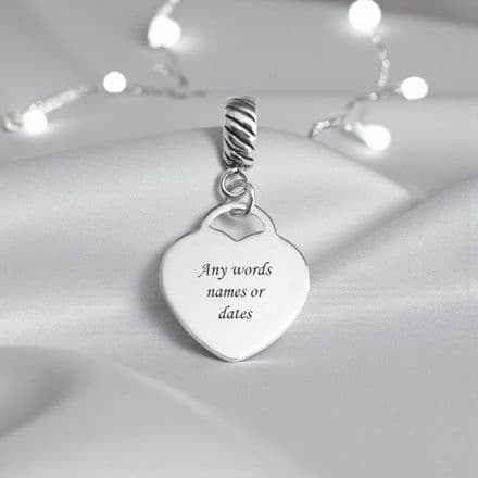 Sterling Silver Heart Charm with Personalised Engraving