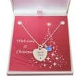 Sterling Silver Heart Necklace for Christmas with Birthstone and Engraving  | Charming Engraving