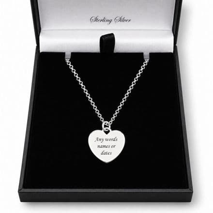 Sterling Silver Heart Necklace with Engraving, Personalised Gift