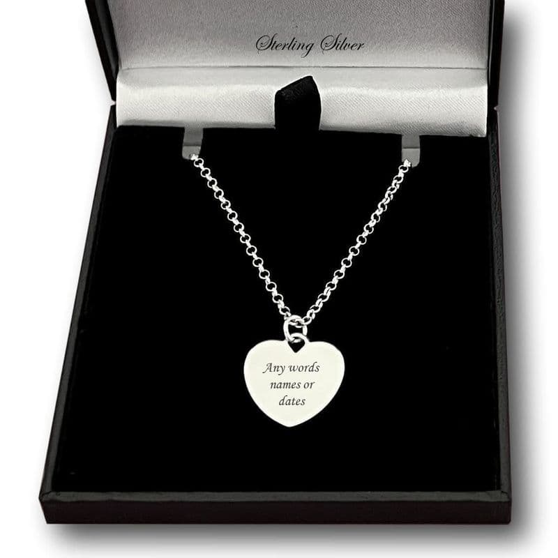 Sterling Silver Heart Necklace with Engraving, Personalised Gift| Charming Engraving