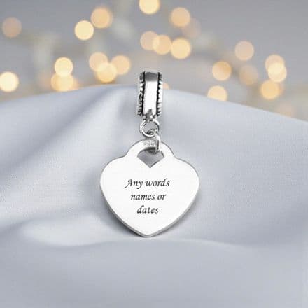 Sterling Silver Heart on Bail, fits Pandora,  Any Engraving