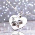 Sterling Silver Heart with Star Necklace | Charming Engraving