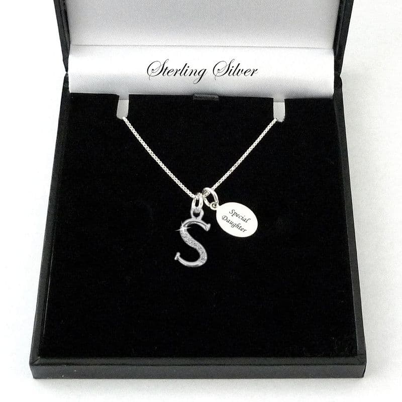 Sterling Silver Letter Necklace with Engraving for Women or Girls | Charming Engraving