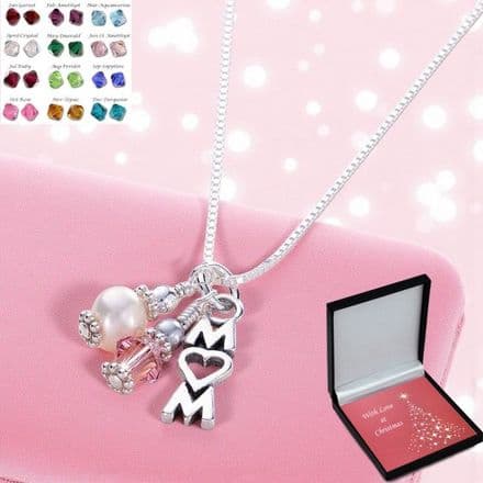 Sterling Silver Mum Necklace with Birthstone