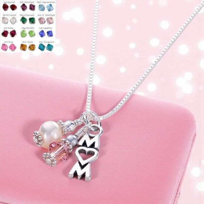 Sterling Silver Mum Pendant Necklace with Birthstone | Charming Engraving