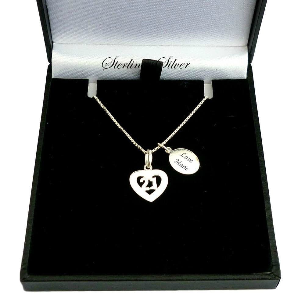 Sterling Silver Necklace with 21 Pendant and Engraving | Charming Engraving