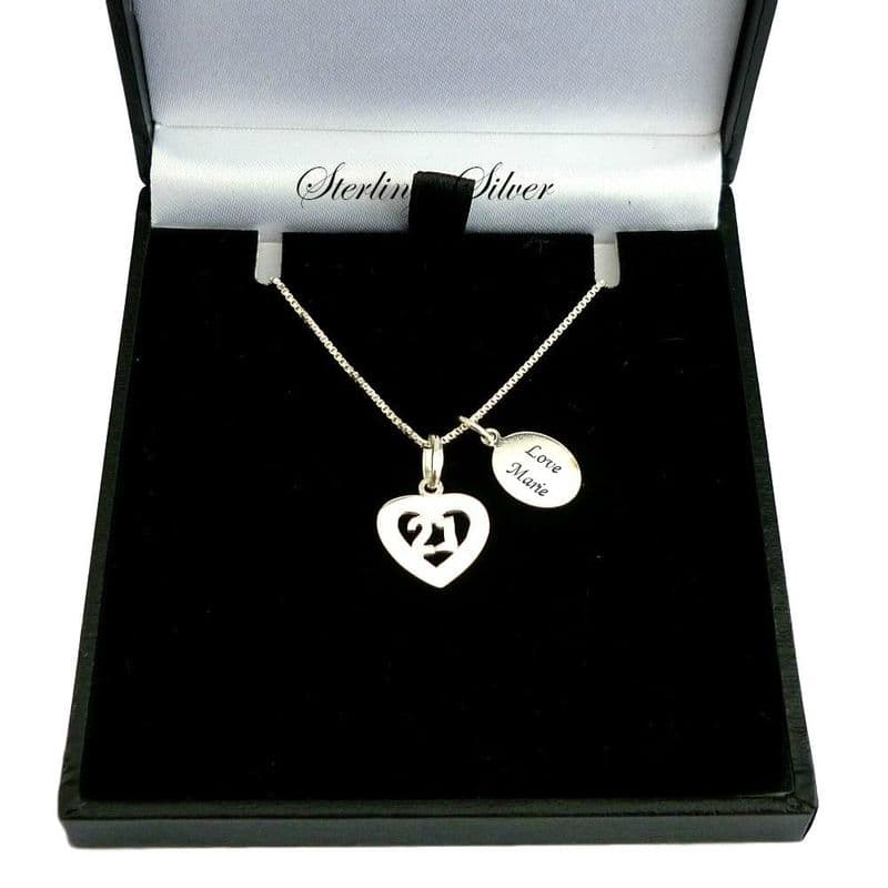 Sterling Silver Necklace with 21 Pendant and Engraving | Charming Engraving