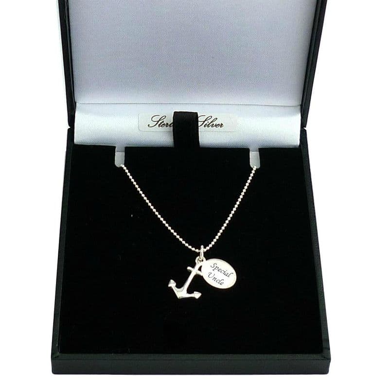 Sterling Silver Necklace with Anchor Pendant and Engraving | Charming Engraving