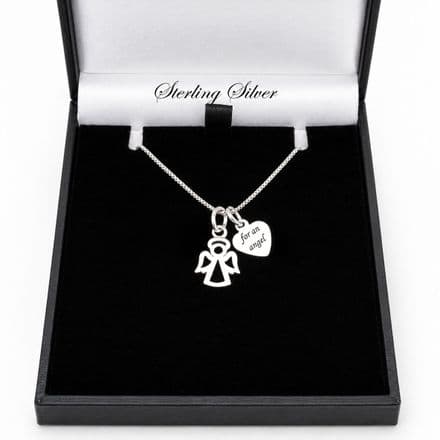 Sterling Silver Necklace with Angel Pendant and Engraving