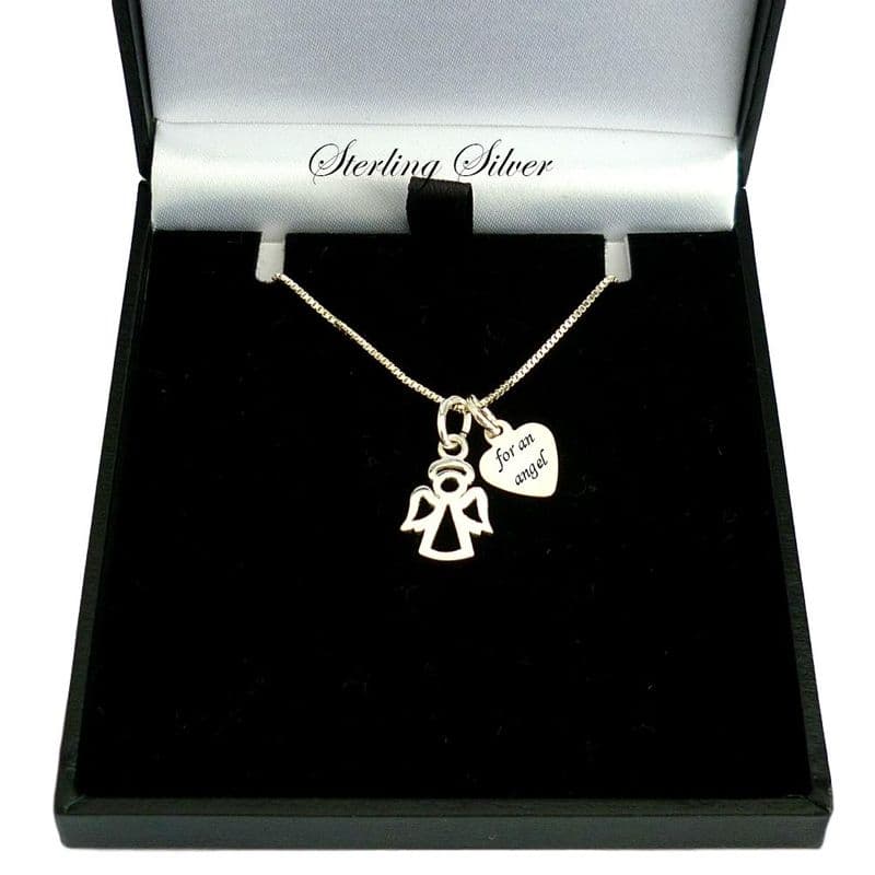 Sterling Silver Necklace with Angel Pendant and Engraving | Charming Engraving