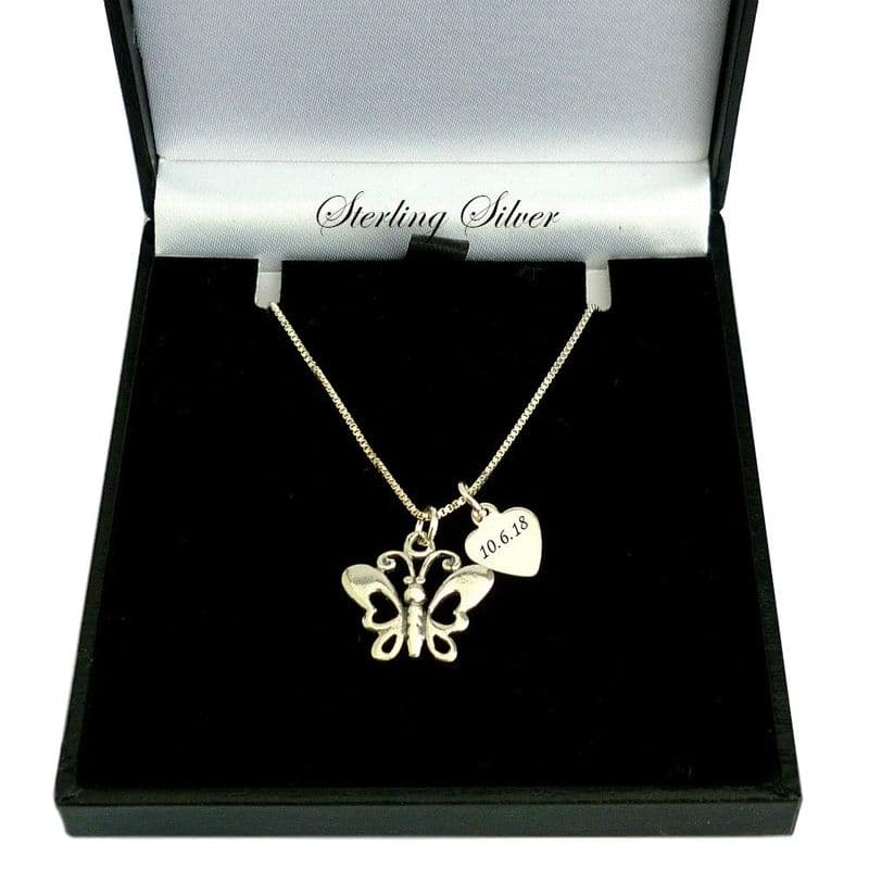 Sterling Silver Necklace with Butterfly Pendant and Engraving | Charming Engraving