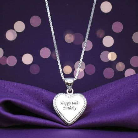 Sterling Silver Necklace with Detailed Engraved Heart