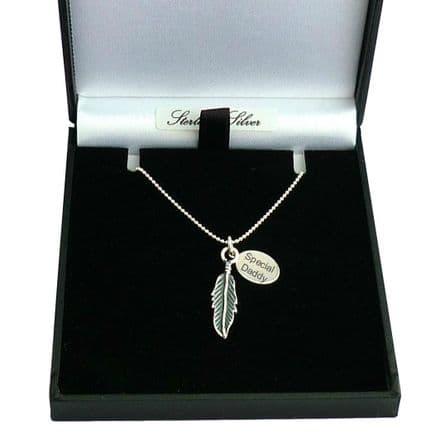 Sterling Silver Necklace with Feather Pendant and Engraving