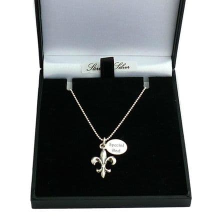 Sterling Silver Necklace with Fleur de Lis Pendant and Engraving