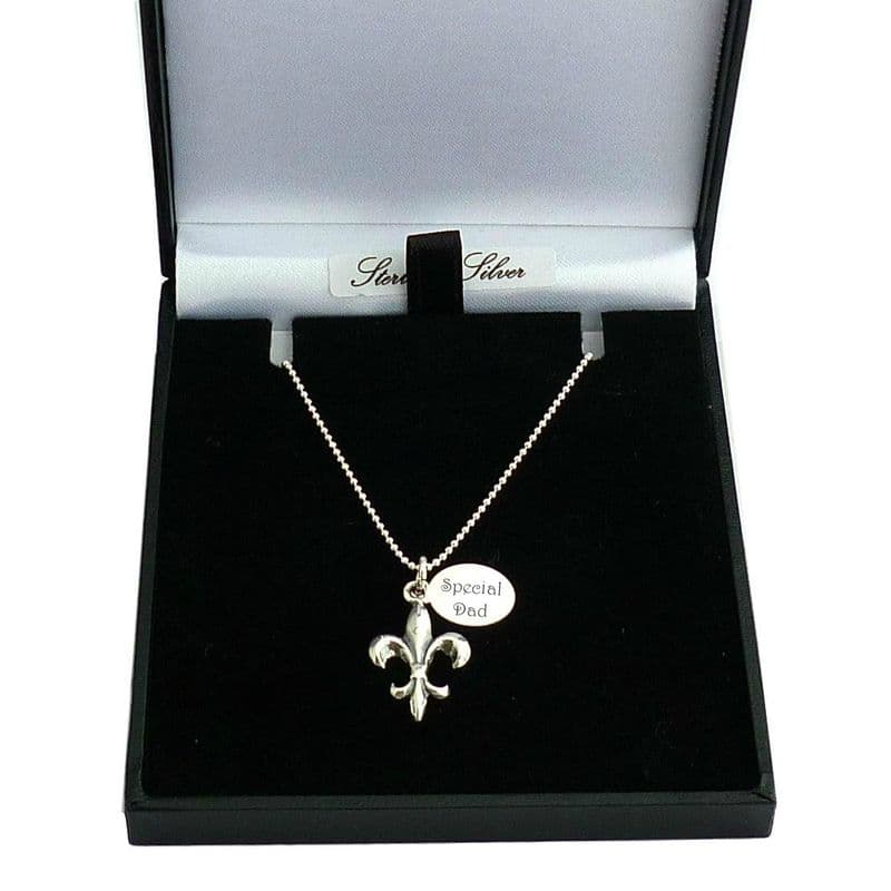 Sterling Silver Necklace with Fleur de Lis Pendant and Engraving | Charming Engraving