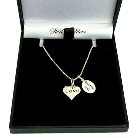 Sterling Silver Necklace with Love Heart Pendant and Engraving