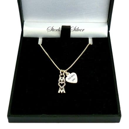Sterling Silver Necklace with Mum Pendant and Engraving