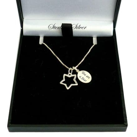 Sterling Silver Necklace with Star Pendant and Engraving
