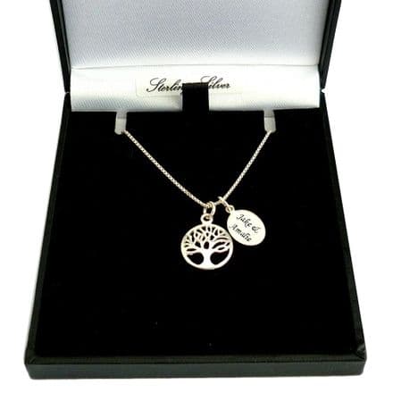 Sterling Silver Necklace with Tree of Life Pendant and Engraving