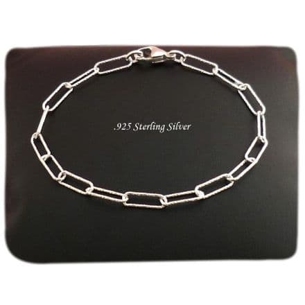 Sterling Silver Paperclip Chain Charm Bracelet, Sizes for Girls and Women
