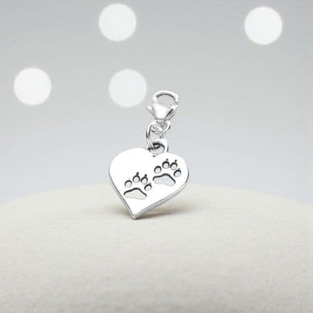 Sterling Silver Pawprints Charm Lobster Clasp, Split Ring or Bail