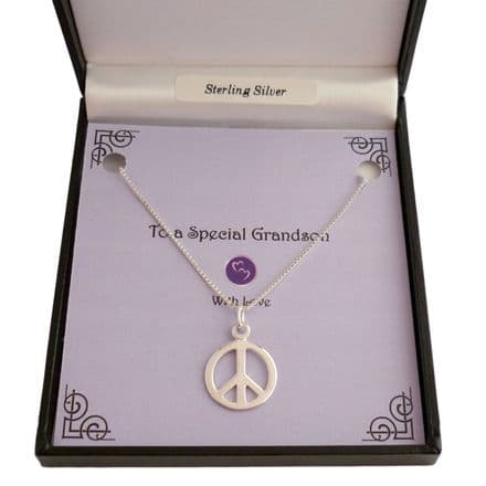 Sterling Silver Peace Sign Necklace. Gift for Dad, Grandson etc