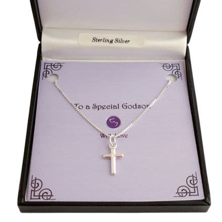 Sterling Silver Plain Cross Necklace. Gift for Grandson, Godson etc