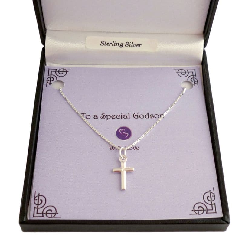 Sterling Silver Plain Cross Necklace. Gift for Grandson, Godson etc| Charming Engraving