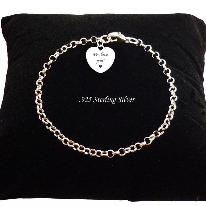 Sterling Silver Rolo Chain Bracelet with Engraved Heart | Charming Engraving
