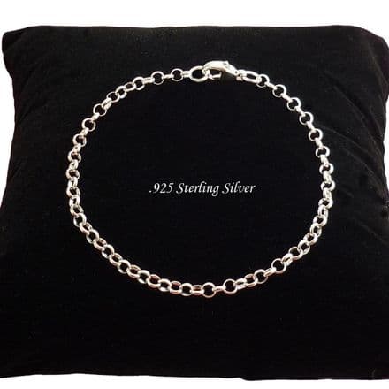 Sterling Silver Rolo Chain, Charm Bracelet for Girls and Women