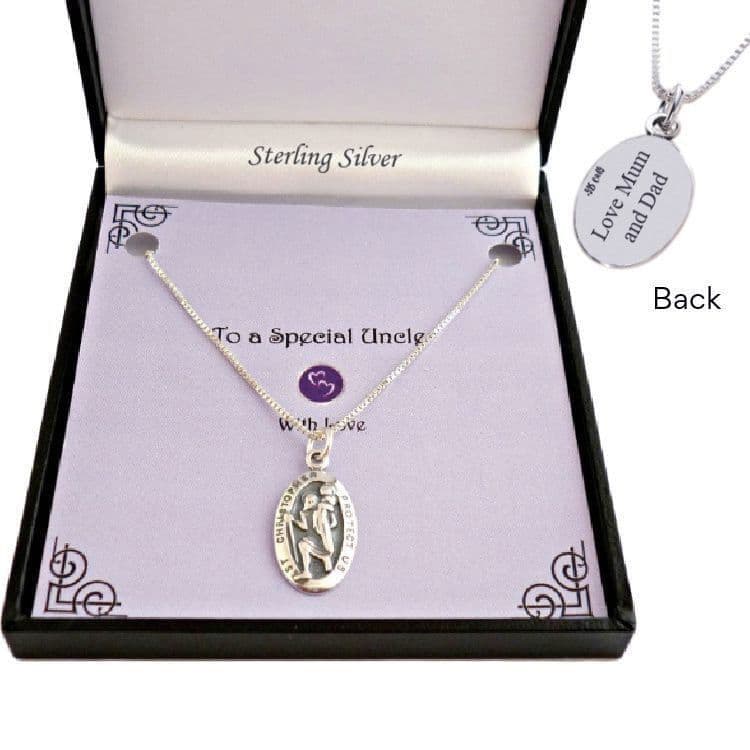Sterling Silver Saint Christopher Necklace. Gift for Son, Godson etc| Charming Engraving