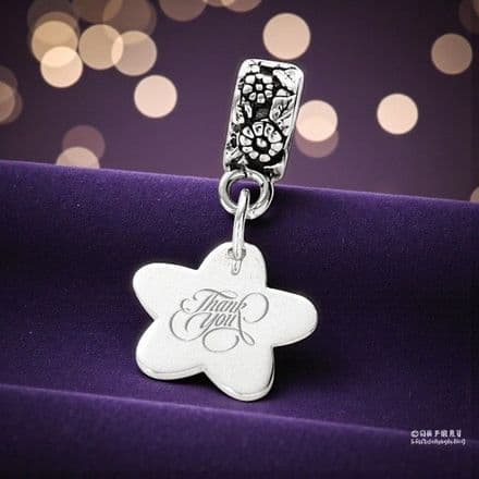 Thank You Flower Charm Sterling Silver fits Pandora