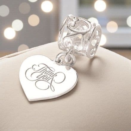 Thank You Heart charm, Sterling Silver, for Pandora