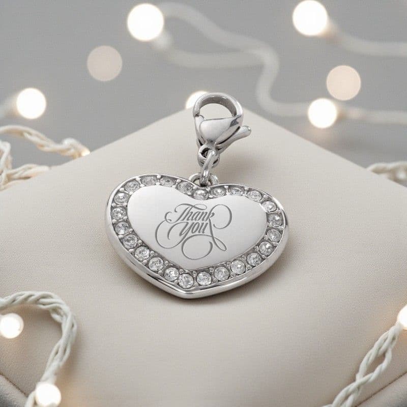 Thank You Heart Charm with Crystals | Charming Engraving