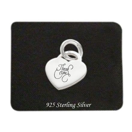 Thank You on Heart Charm, Sterling Silver