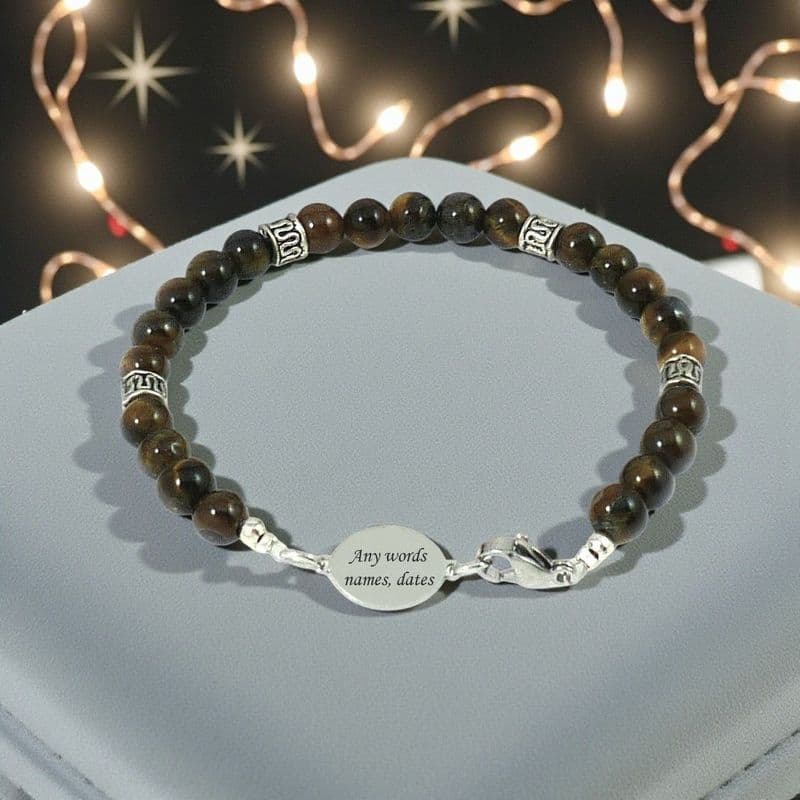 Tiger's Eye Bracelet with Engraved Link | Charming Engraving