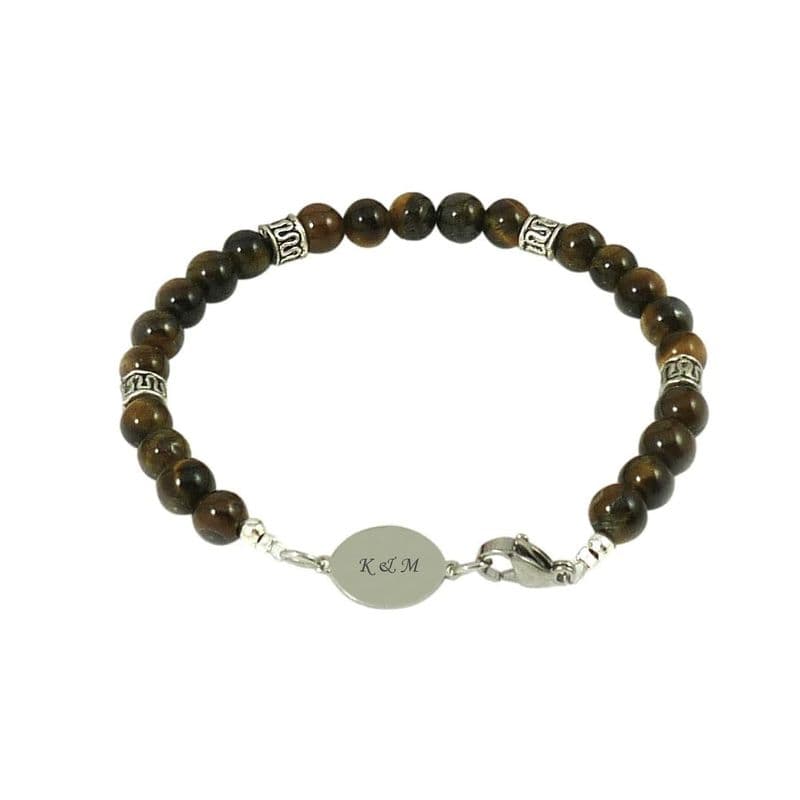 Tiger's Eye Bracelet with Engraved Link | Charming Engraving