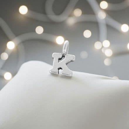 Tiny Silver Letter Charm on Lobster Clasp, Split Ring or Bail