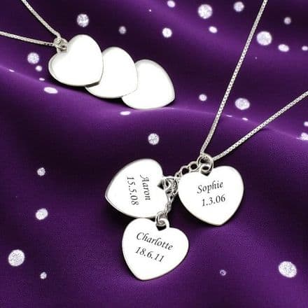 Triple Silver Hearts Necklace with Engraving
