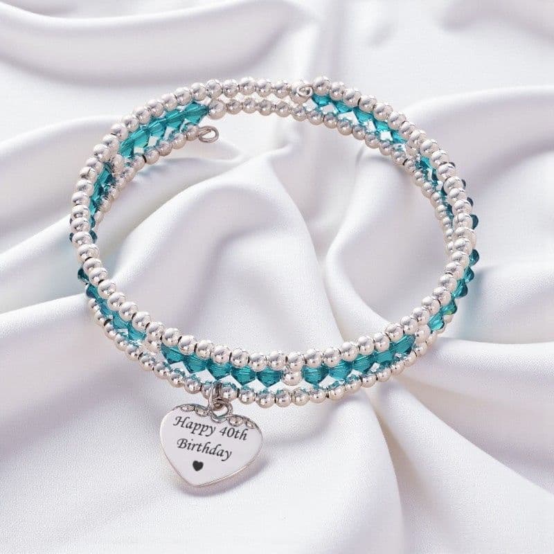 Beaded Birthstone Wrap Bracelet with Engraved Tag | Charming Engraving