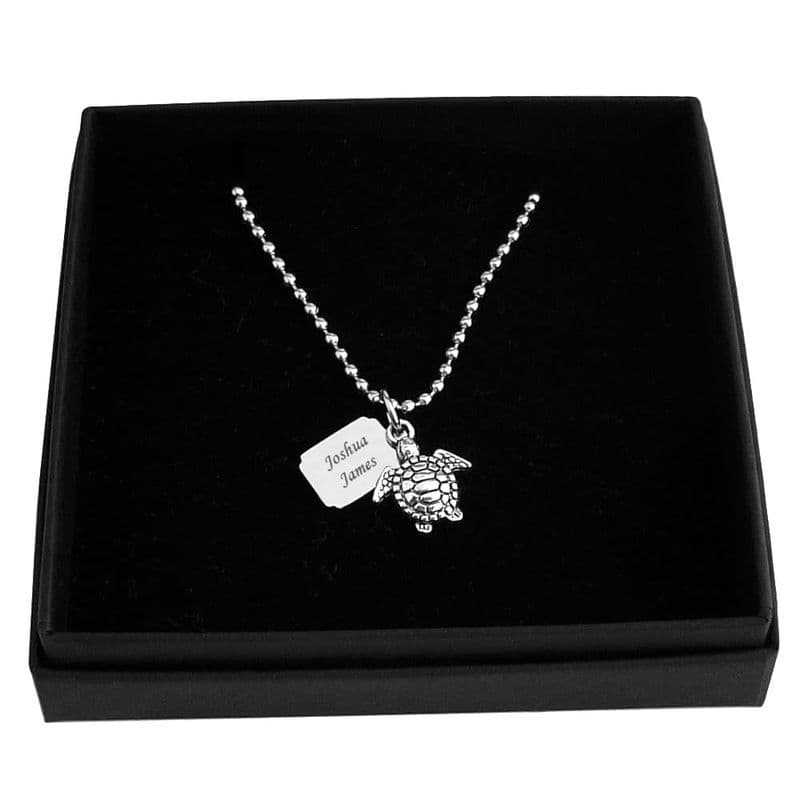 Turtle Necklace with Personalised Tag | Charming Engraving