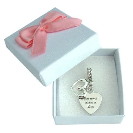 Two Hearts Charm, fits Pandora, Any Engraving